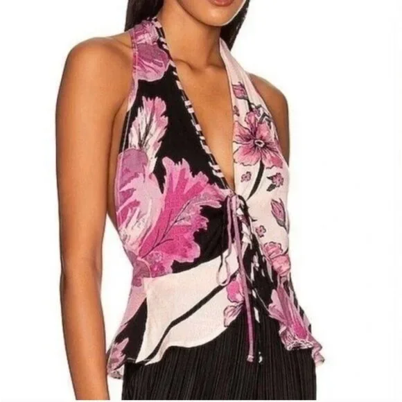 Free People Hot Tropics Open Front Sleeveless Top Size Medium Women Pink New - Picture 4 of 9